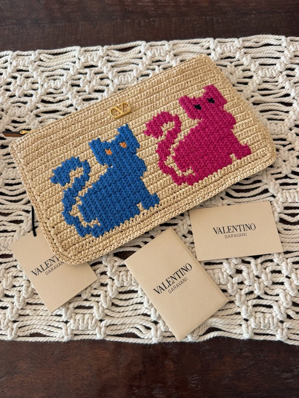 Valentino Garavani Medium Raffia Pouch - New With Tags